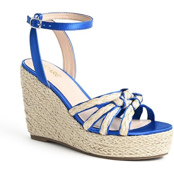 Sicare Open Toe Wedge Raffia Blue Women Espadrilles Braided Strappy Sandal - Picture 8 of 12